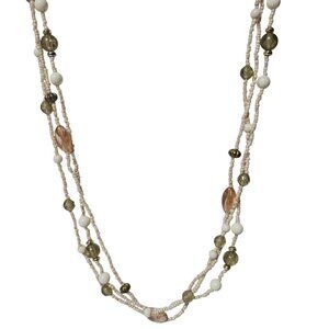 Boho Multi Layer Beaded Necklace Green White Rose Gold Seed Beads Fashion Women
